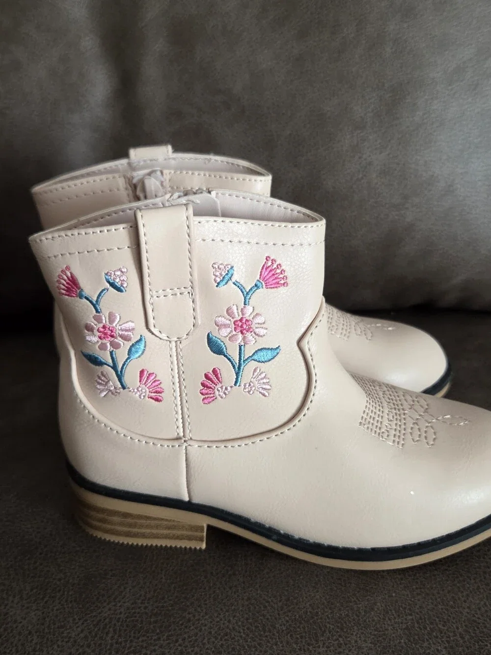 Kids Pink Floral Embroidered Ankle Boots